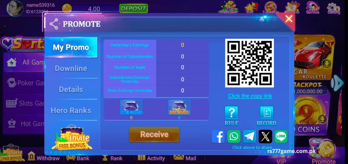 Rs777 Game referral program Rs777 refer and earn